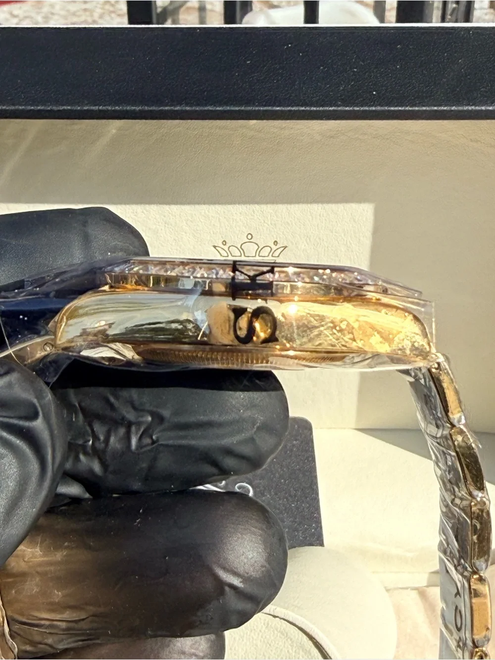 Men's Gold Mechanical Watch with Crystal Accent